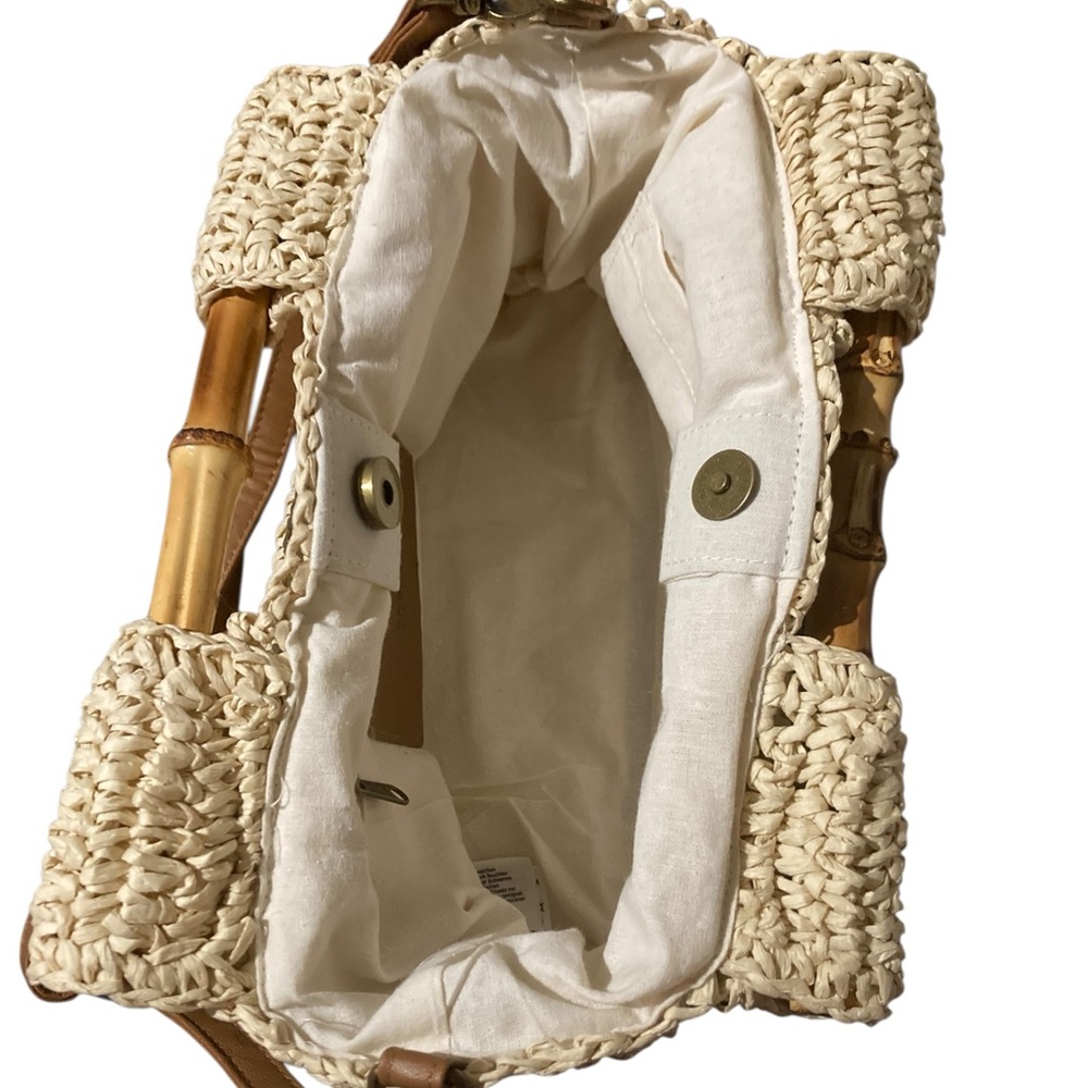 Topshop Embroidered Raffia Bag With Bamboo Handle & Detachable Strap. - Picture 6 of 13